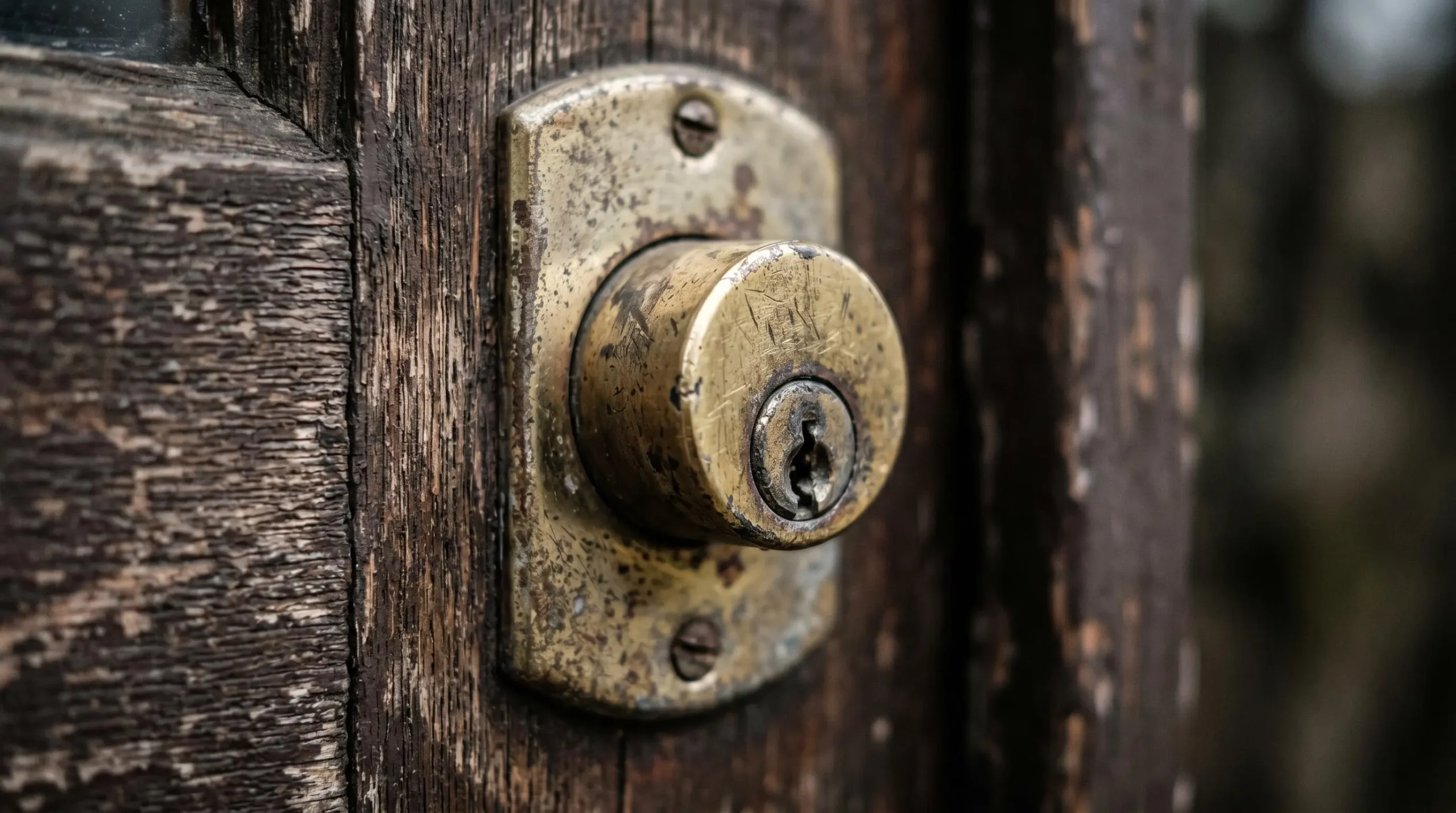 Gros plan sur un cylindre de serrure de porte d'entrée montrant des signes d'usure visibles